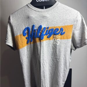 Tommy Hilfiger Gray Tee with Blue and Orange Accents
